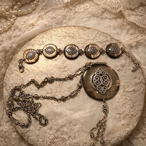 Brighton Brown Tortoiseshell and Silver Medallion Necklace